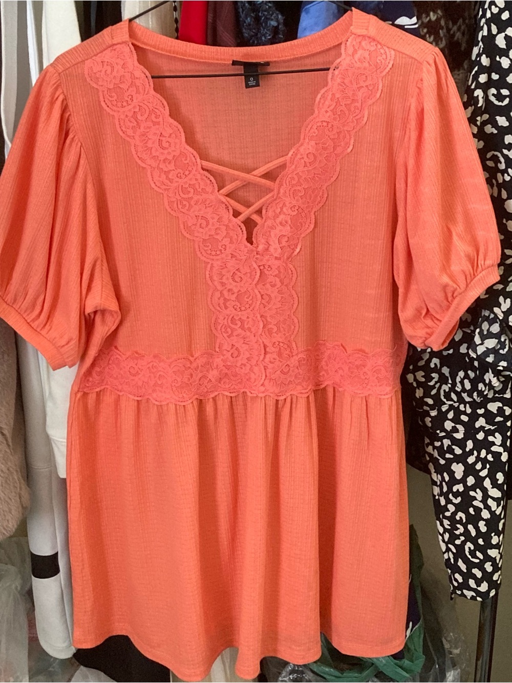 Torrid Coral Short Sleeve Lace Up Babydoll Top